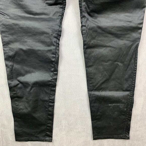 Robins Jean Mens Pants 33x30 Black Zippers Moto Slim Faux Leather L-Flap Biker - Picture 10 of 16